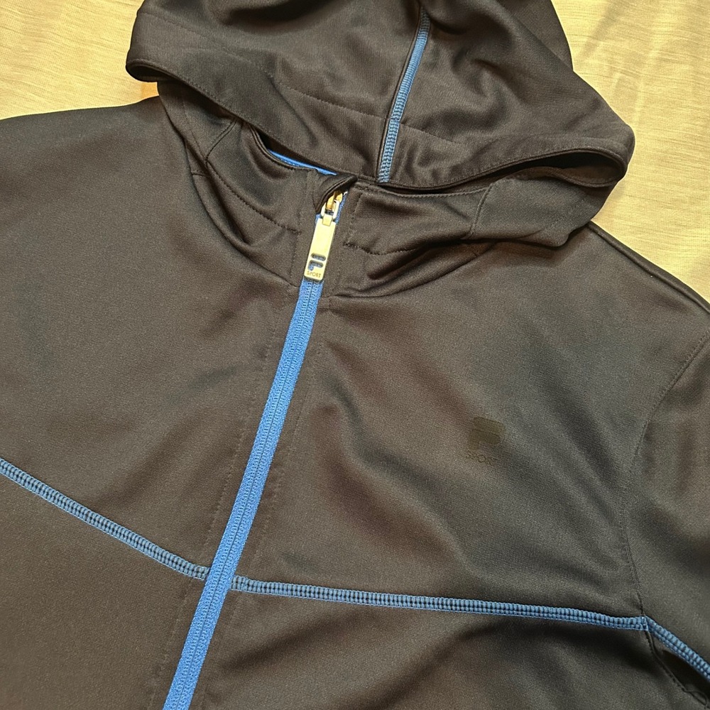 Fila Sport Boys Full Zip Performance Hoodie Size L 14/16 Black Blue Activewear